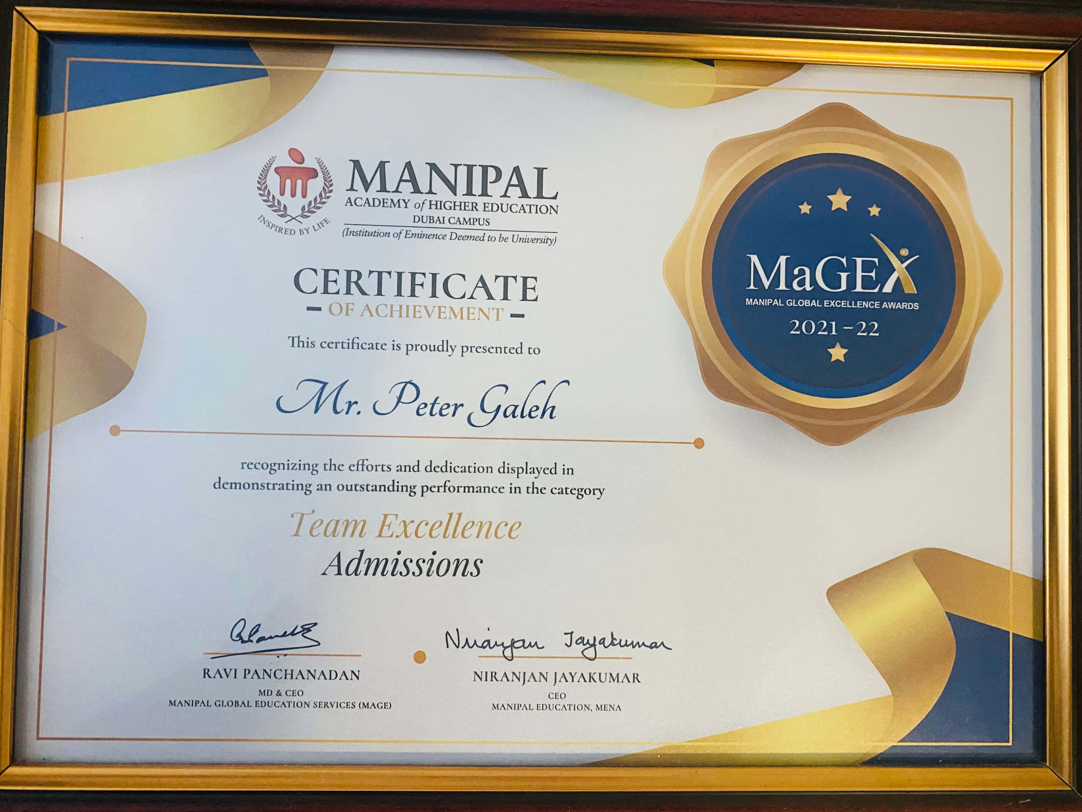 MaGEX Certificate of Achievement